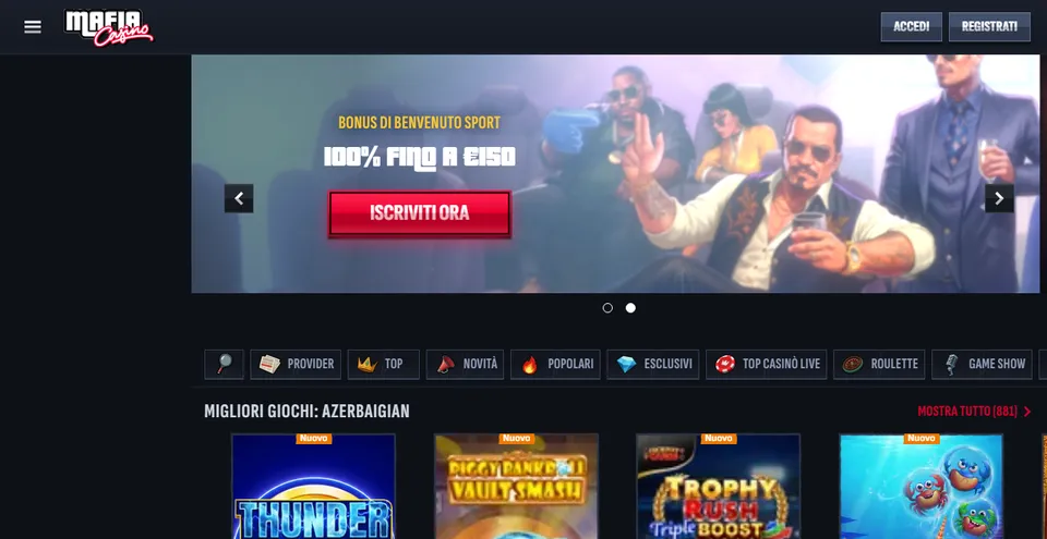 Homepage di Mafia Casino, casinò non AAMS