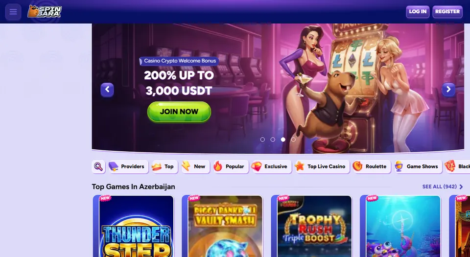 Homepage di Spinbara, casinò non AAMS