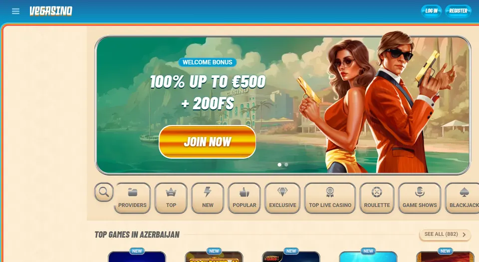 Homepage di Vegasino, casinò non AAMS